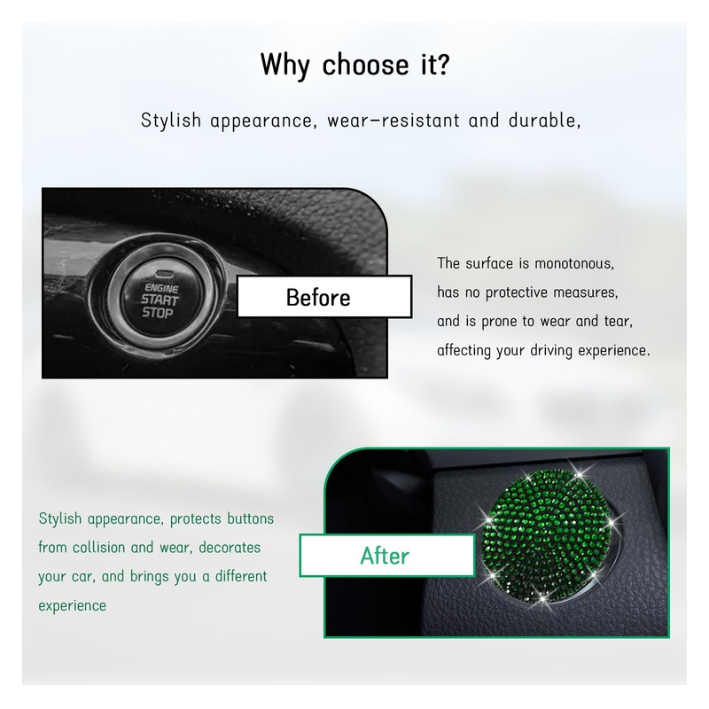 Dickno Bling Car Push to Start Button Cover, Anti Scratch