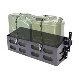 Dual Jerry Gas Cans Holder Rack for Two 5 Gallon/20 Liter Steel Jerry Cans, Lockable Metal Steel Jerry Gasoline Cans Mount Brackets, Fuel Jug holder Rack, Double Jerry Can Carrier, Water Container Holder Rack for Camping, Overlanding