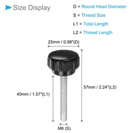 CoCud Thumb Screw Knurled Knobs, M6 x 40mm Male Thread, Black Round Head Clamping Screw Threaded Stud Hand Knobs Grip, (Applications: for Machinery Lathes), 20-Pieces