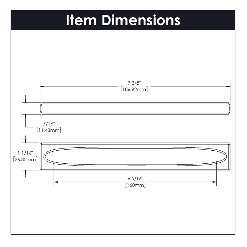 Belwith-Keeler B076043-MB Ingot Pull 160mm Center, 7.38", Matte Black