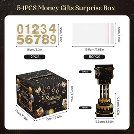 Cosswe Money Gifts Birthday Surprise Box DIY Money Gifts Surprise Box Happy Birthday Coin Gift Box Original Birthday for Boys & Girls - Black Gold