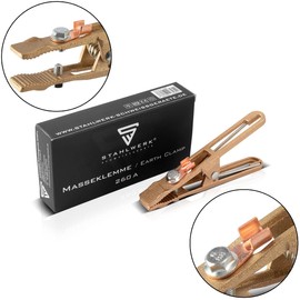 STAHLWERK Ground Pliers and Ground Clamp - High Quality Ground Clamp up to 260 A Made of Solid Brass for Welding Machines and Plasma Cutters