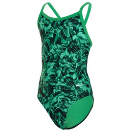 Sporti Girls' Athletic One Piece Swimsuit – Chlorine-Resistant Training Suit, Thin Straps, Comfortable Fit, Moderate Coverage, UPF 50+ Swimwear for Competitive Swim Team - Green - 24