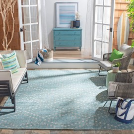 SAFAVIEH Courtyard Collection 8' x 10' Aqua/Grey CY8394 Indoor/ Outdoor Waterproof Easy-Cleaning Patio Backyard Mudroom Area-Rug