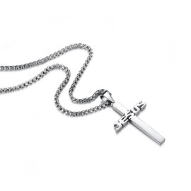 REVEMCN Stainless Steel Jesus Cross Pendant Necklace for Men Women 20-24 Inches Rolo Chain Christian Gifts for Men Faith