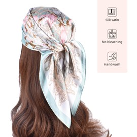 EIysee 27.5 Inches Silk Head Scarf for Women Satin Hair Scarf Silk Wrap Neck Square Scarves Feeling Scarf Boho Headwear (Blue-Azalea)