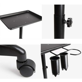 Salon Spa Service Tray Beauty Trolley Cart With Holder Hairdressing Tool Tattoo Metal Rolling Hair Movable Instrument for Barber Shop Storage Dryer Stylist Tools Black Adjustable Equipment