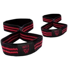 Weight Lifting Straps Padded Figure 8 Wrist Support Gym Wraps Men Women Fitness Bodybuilding Double Loop Workout Heavy Training Powerlifting Dumbbell Squats Pull Up Grip (Black/Red)