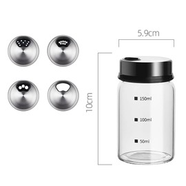 TAMUME Glass Spice, Salt and Pepper Shakers with Dimensions, Adjustable with Different Size Holes for Seasoning, Pack of 2 (150 ml x 2)
