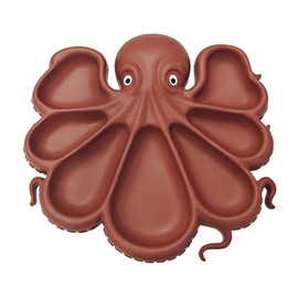 Silicone Octopus Charcuterie Platter, Snack Fruit Separate Platter, Delicatessen Dim Sum Plate Dishware, Durable for Family Dining and Party, 12x11-inch, Brown Color (Brown)