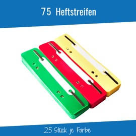 75 Plastic Filing Strips 3 Bundles of 25 Pieces Made in Germany (Green, Yellow, Red)
