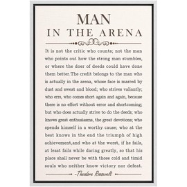 SIGNFORD Framed Canvas Wall Art Man in The Arena' Speech Inspirational Quote Illustrations Abstract Contemporary Relax/Calm for Living Room, Bedroom, Office - 16"x24" White