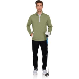 Three Sixty Six Men's Pullover Sweater - Dry Fit Breathable Half Zip Golf Jacket 4-Way Stretch Moisture Wicking & Anti-Odor Olive Green