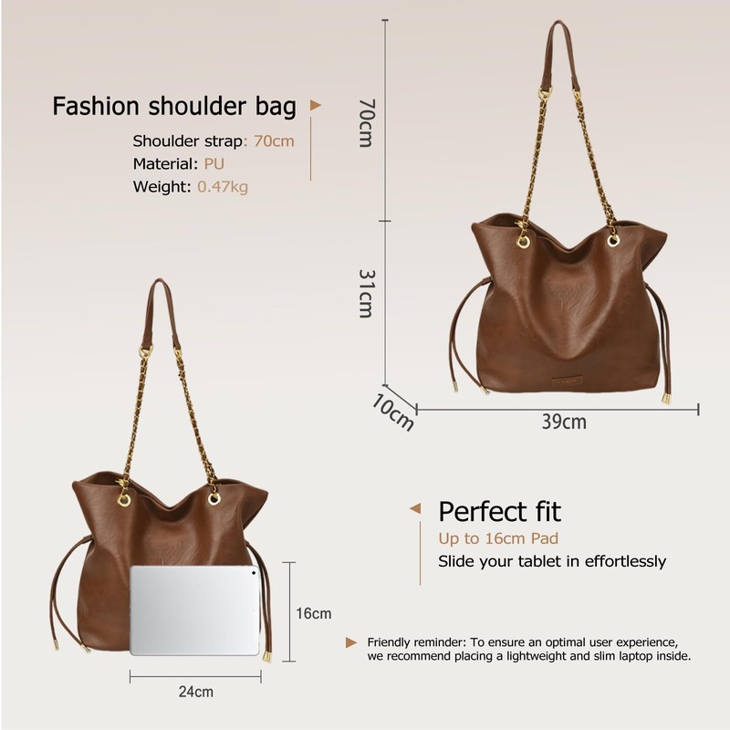 CORIOS Drawstring Bucket Bag for Women PU Leather Handbag Waterproof