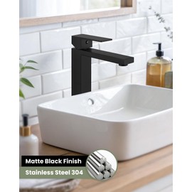 gotonovo Vessel Sink Faucet Single Handle Tall Bathroom Faucet One Hole Modern Lavatory Vanity Basin Mixer Tap Matching Supply Hoses and Pop up Drain Without Overflow, Matte Black