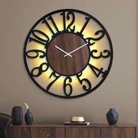 Mee 2ou 30 Inch Large Metal Wall Clock with Voice and Light Sensor Night Light, Glow in The Dark Non-Ticking Silent Battery Operated Decorative Oversized Wall Clock for Bedroom Living Room Decor