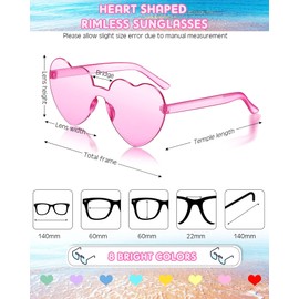Party Glasses 10 Pack, Rimless Heart Shaped| Retro Round Sunglasses, Multipack Eyewear for Party Fancy Dress Costume, Love Heart| Funky Glasses for Men Women Adults