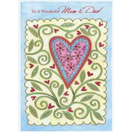 Designer Greetings Ornate 3D Tip On Heart Surrounded by Vines Hand Decorated Valentine's Day Card for Mom and Dad