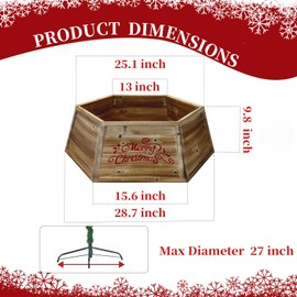 HUTHDAK Wooden Christmas Tree Collar,28.7" Christmas Tree Collar for Artificial Trees, Vintage Hexagon Natural Wood Tree Collar,Farmhouse Burned Rustic Christmas Tree Box Base