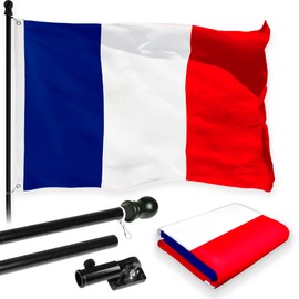 G128-6 Feet Spinning Flagpole (Black) France 150D Flag Brass Grommets Printed 3x5 ft (Flag Included) Aluminum Flag Pole