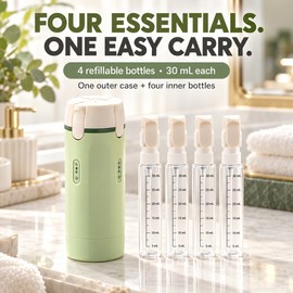 4 in 1 Travel Liquid Dispenser Refillable 1 fl oz Bottles with Labels for Perfume Shampoo Lotion Cosmetics