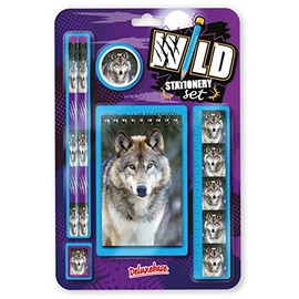 Wild Stationery Set - Wolf from Deluxebase. These cool school stationary sets for boys include 2 pencils, eraser, sharpener, ruler and notebook