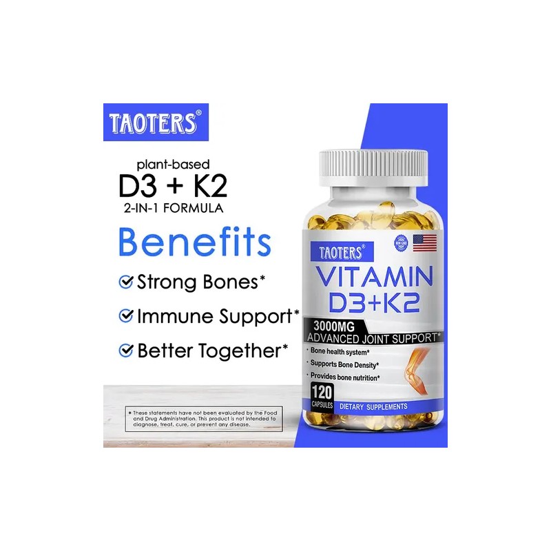 Taoters K2d3 120 Cápsulas, Vitamina D3, K2, Sin Sabor
