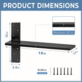 Floating Shelf Bracket Heavy Duty 1/2" Thick Free Hanging Countertop Support Bracket 1 Pack 18" Lx2.5 W Hidden Shelf Bracket for Floating Wall Countertops, Bars, Desks, Bench Seats, Vanities, Mantels