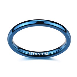 TIGRADE 2mm 4mm Blue Titanium Ring Dome High Polished Wedding Band Comfort Fit Size 3.5-13 (2mm, 4.5)