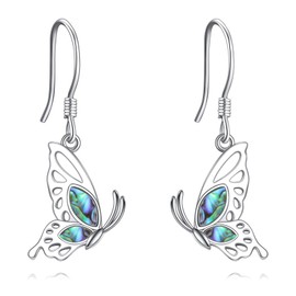 VONALA Butterfly Earrings 925 Sterling Silver Abalone Shell Half Butterfly Earrings Wing Dangle Dangling Drop Earrings Jewellery Gift for Women