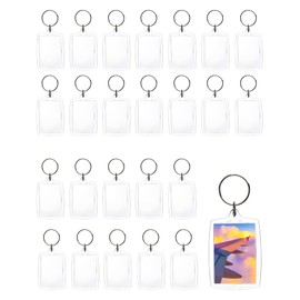 QWORK® 25 Pcs Blank Keyrings Empty Keyrings for Photos, Clear Acrylic Plastic Photo Keyrings for Family Friends Gift Craft - 4 × 5.5cm