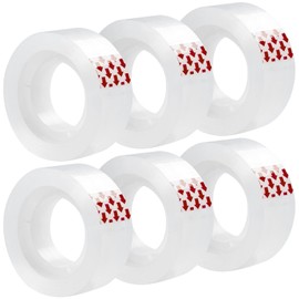 BUOFPK Transparent Stationery Tape Refills, Clear Tape, Gift Tape, High Viscosity Odorless Tape Rolls, 1 Inch Core, Refills Rolls for Office, Shop, School and Home (Transparent, 6 Rolls)