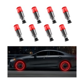 Dickno 8PCS LED Tire Valve Stem Cap Lights, Neon Spoke Flash Light Bulb Tire Valve Lights, Waterproof Car Tire Valve Lights, Cool Neon Spoke Flashing LED Light, Car Motorcycle Accessories (Red)