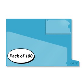 Doctor Stuff - Small Bottom Tab Vinyl Outguides, Diagonal Cut Front Pocket, Top Charge Out Slip Pocket, Plastic File Folder, Letter Size 9" x 13-1/4", Light Blue, 100/Box