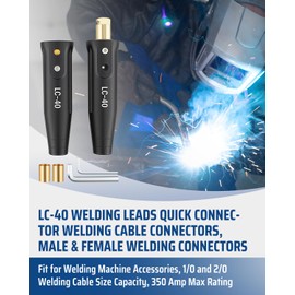 2 Pack LC-40 Welding Lead Quick Connector Fit for MIG/TIG/Stick Welders, 1/0 and 2/0 Welding Cable Connector, 350 Amp