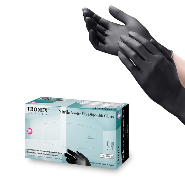 TRONEX - Black Nitrile 4 Mil Powder-Free Fingertip Textured Disposable Gloves (Medium)