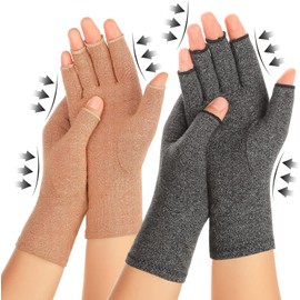 2 Pares Guantes para Artritis,Guantes de compresión de medio dedo,Alivia Dolor Reumatoide y Rigidez de Muñeca,para Mujeres y Hombres,para uso Diario,Bicicletas,Deportes y Trabajo(gris＋marrón, M)