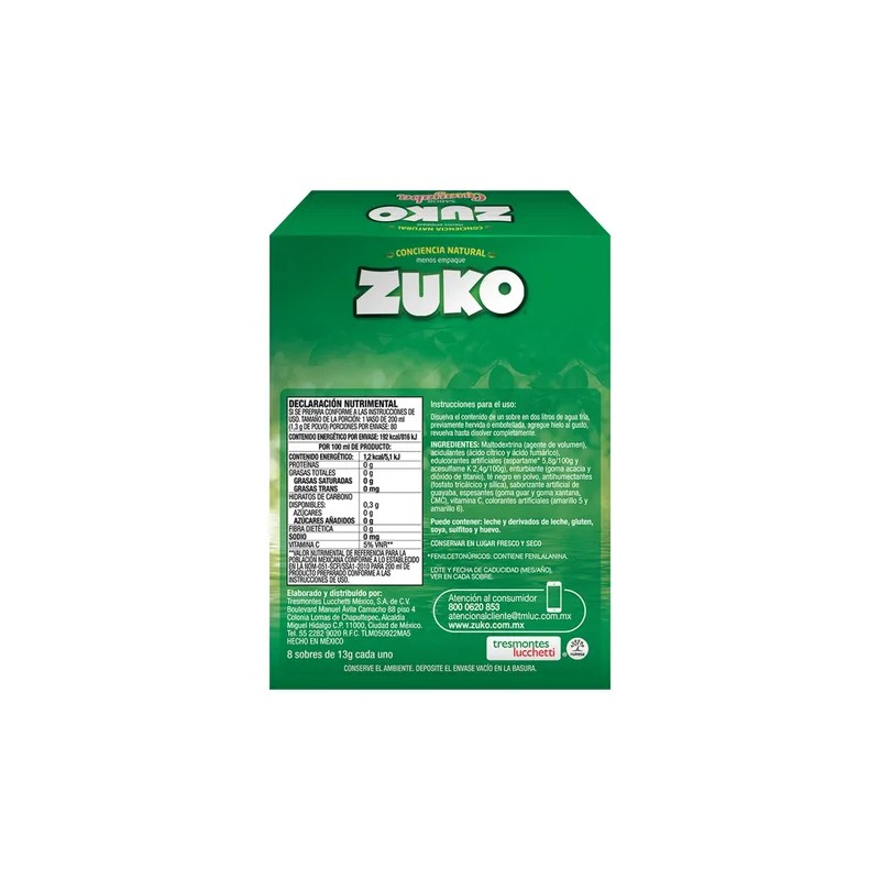 Zuko Guayaba Bebida En Polvo 8 Sobres/13g, Rinde 2l C/u
