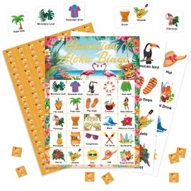 HMJKL Hawaiian Aloha Bingo Game, Summer Party Bingo Cards Set, Tropical Summer Luau Party Supplies for Adults, Summer Beach Flamingo Family Friends Activities Favors Decorations for 24 Player, 02