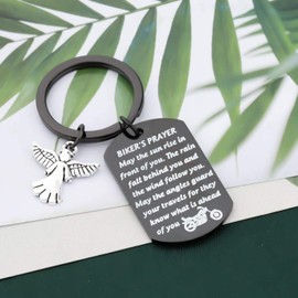 FAADBUK Biker Gift Ride Safe Keychain Stainless Steel Biker's Prayer Dogtag jeweley for Dad Son Uncle Brother Boyfriend (Biker's Prayer K-Black)