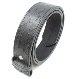BC Belts Leather Belt Strap with Tooled Western Floral Leaf Embossed Pattern 1.5" Wide with Snaps, Black, Small (28-30)