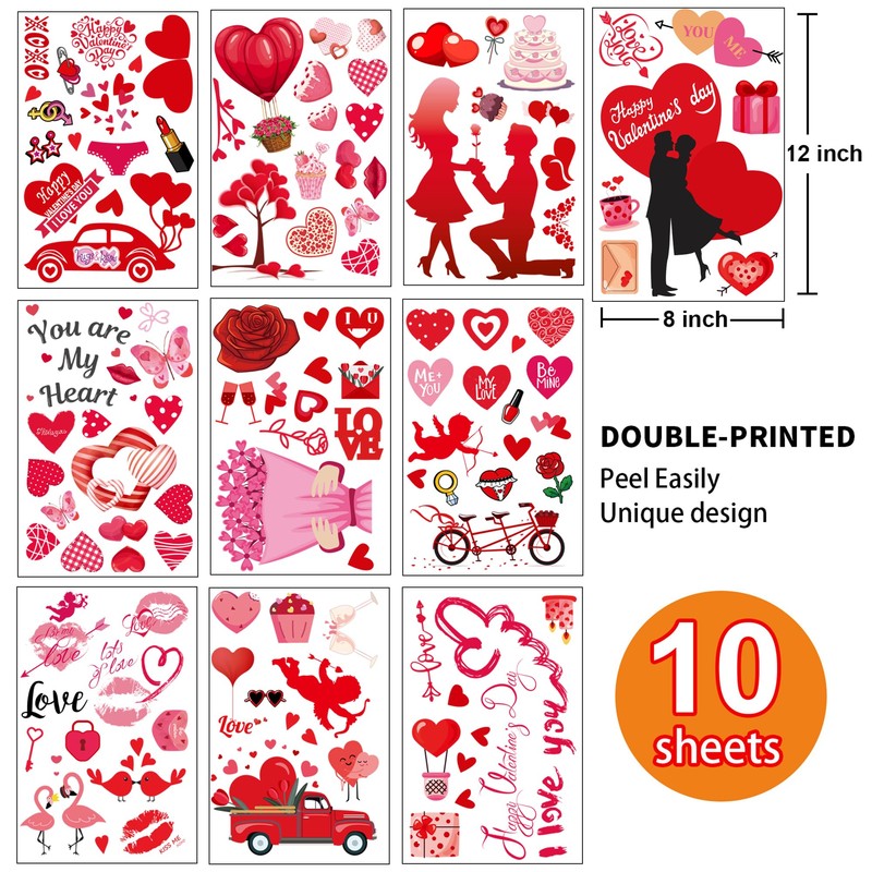 Valentines Day Decor Window clings 10 Sheet for Glass Windows
