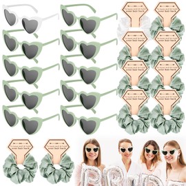 JGA Glasses & Team Bridal Hair Scrunchie, Bride Party Heart Sunglasses, Jga Accessories Women with 10 Sunglasses Heart + 10 Bride Hair Scrunchies, Jga Decoration for Hen Party, Wedding (Green)
