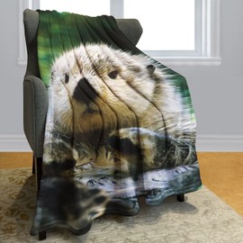 HommomH 50"x60" Otter Blanket Animal Print Blankets Soft Warm Plush Fleece Throw Otter Gifts for Otter Lovers