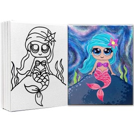 Indigo Art Studio Pre Drawn Canvas Painting for Kids | 4-40 PACK Discounted Bundle | Mermaid Under Water Magic Coloring | DIY Birthday Gift & With Twist Party Favor (11x14 Inches)