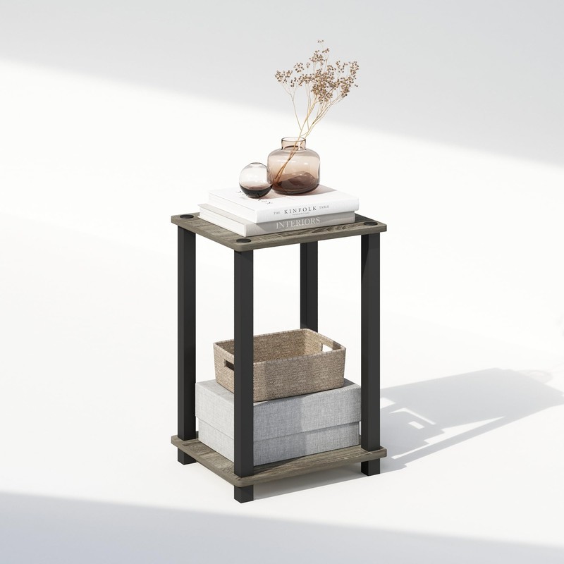 Furinno Simplistic Compact Bedside Table, Nightstand, French Oak/Black