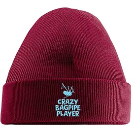 Hippowarehouse Crazy Bagpipe Player Embroidered Beanie Hat Red with Baby Blue Stitch