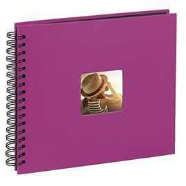 Hama Fine Art photo album, 50 black pages (25 sheets), spiral bound album 36 x 32 cm, with cut-out window, pink