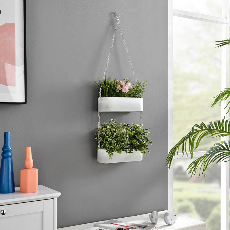 Danya B. Two-Tier Hanging White Metal Trough Wall Planter