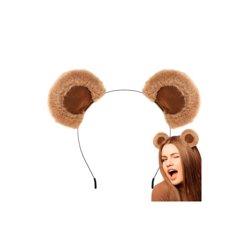 Diadema de orejas de oso café, diadema esponjosa, para adultos,